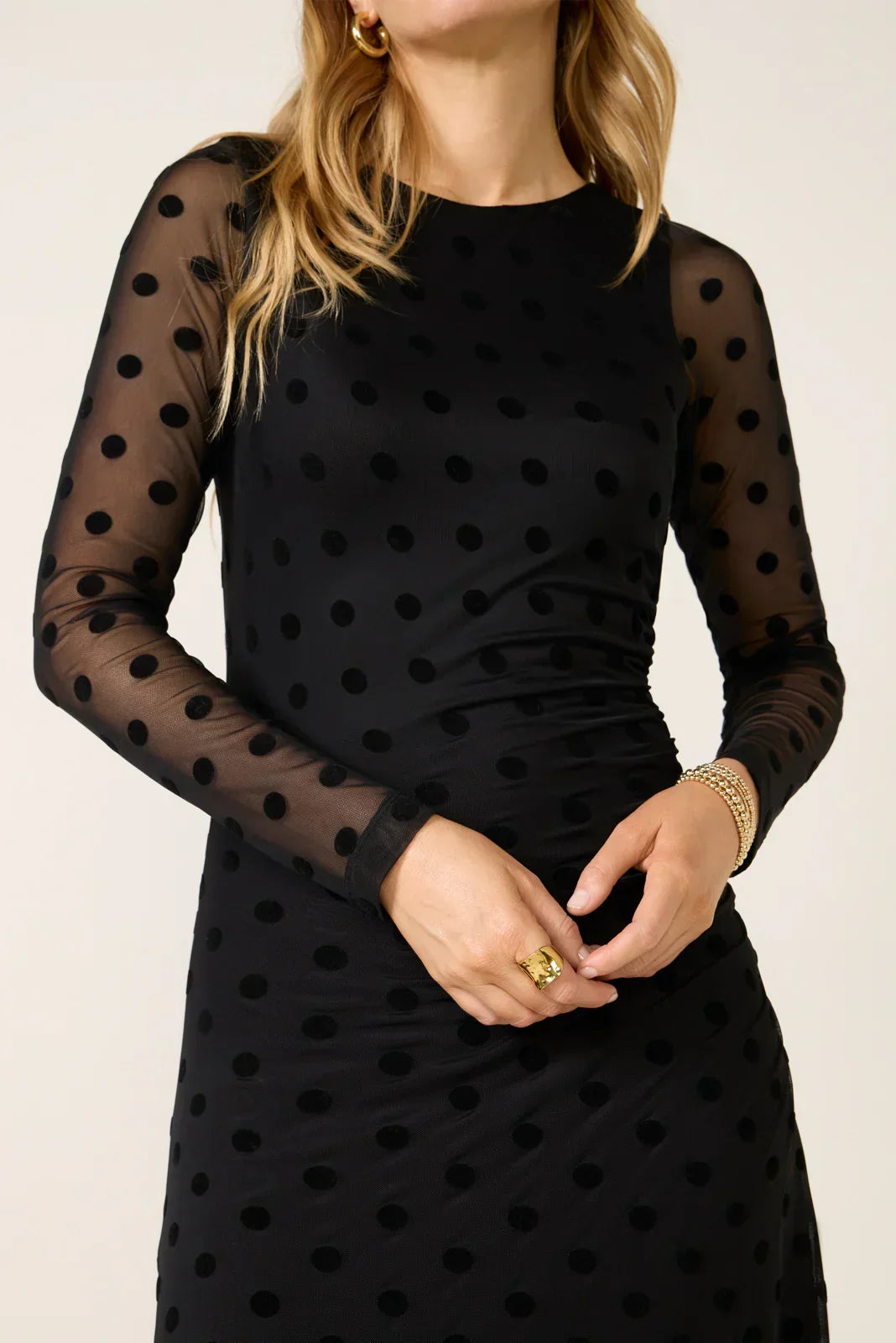 Brinley Mesh Polka Dot Midi Dress