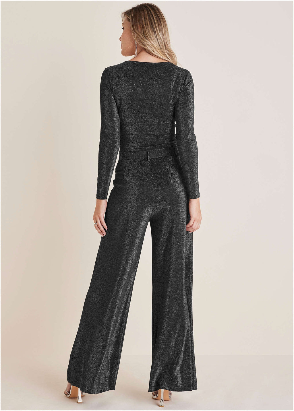 Glitter Knit V Neck Top Jet Black Glitter Knit