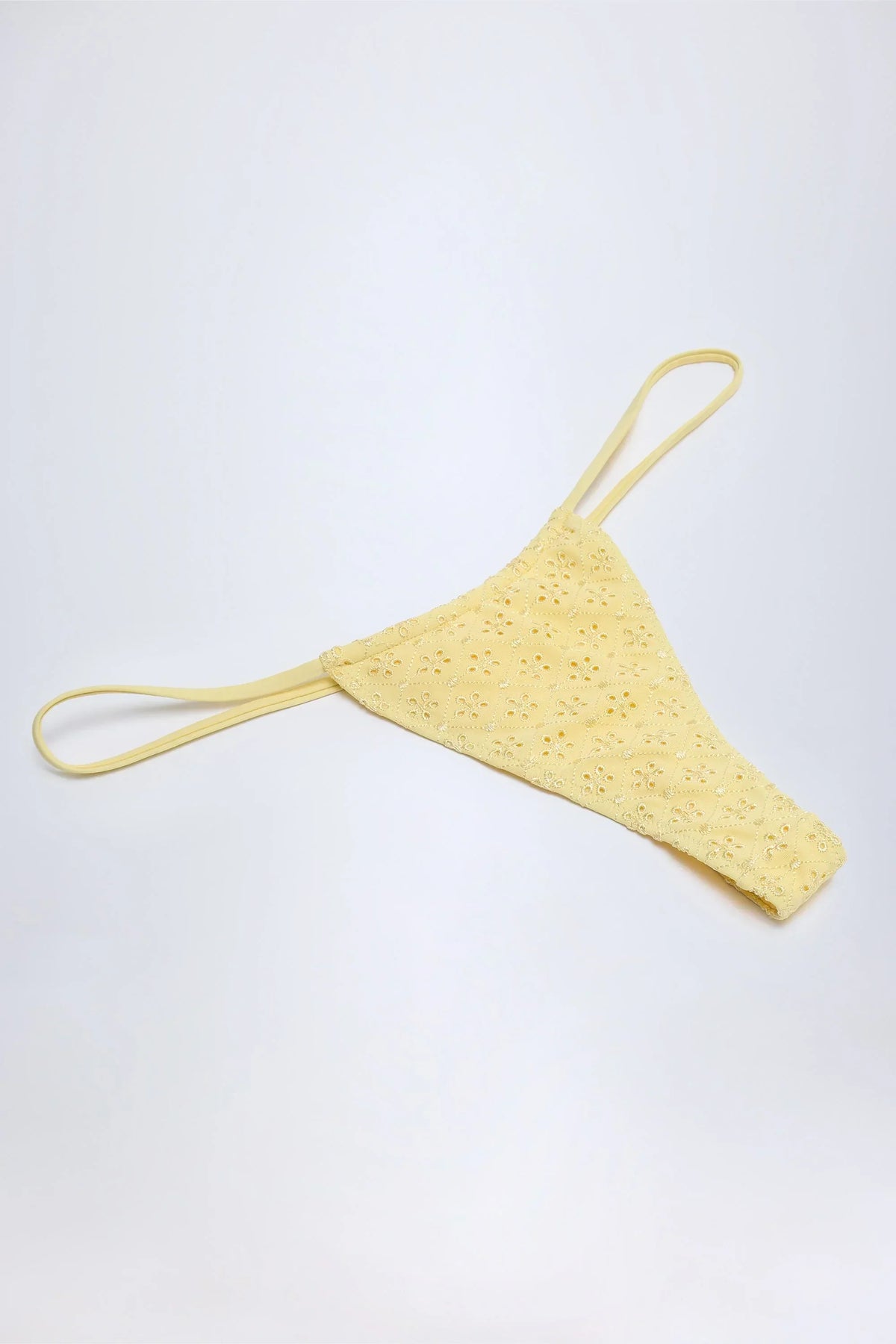 Broderie Anglaise Drawstring Bikini Bottoms in Lemon Yellow