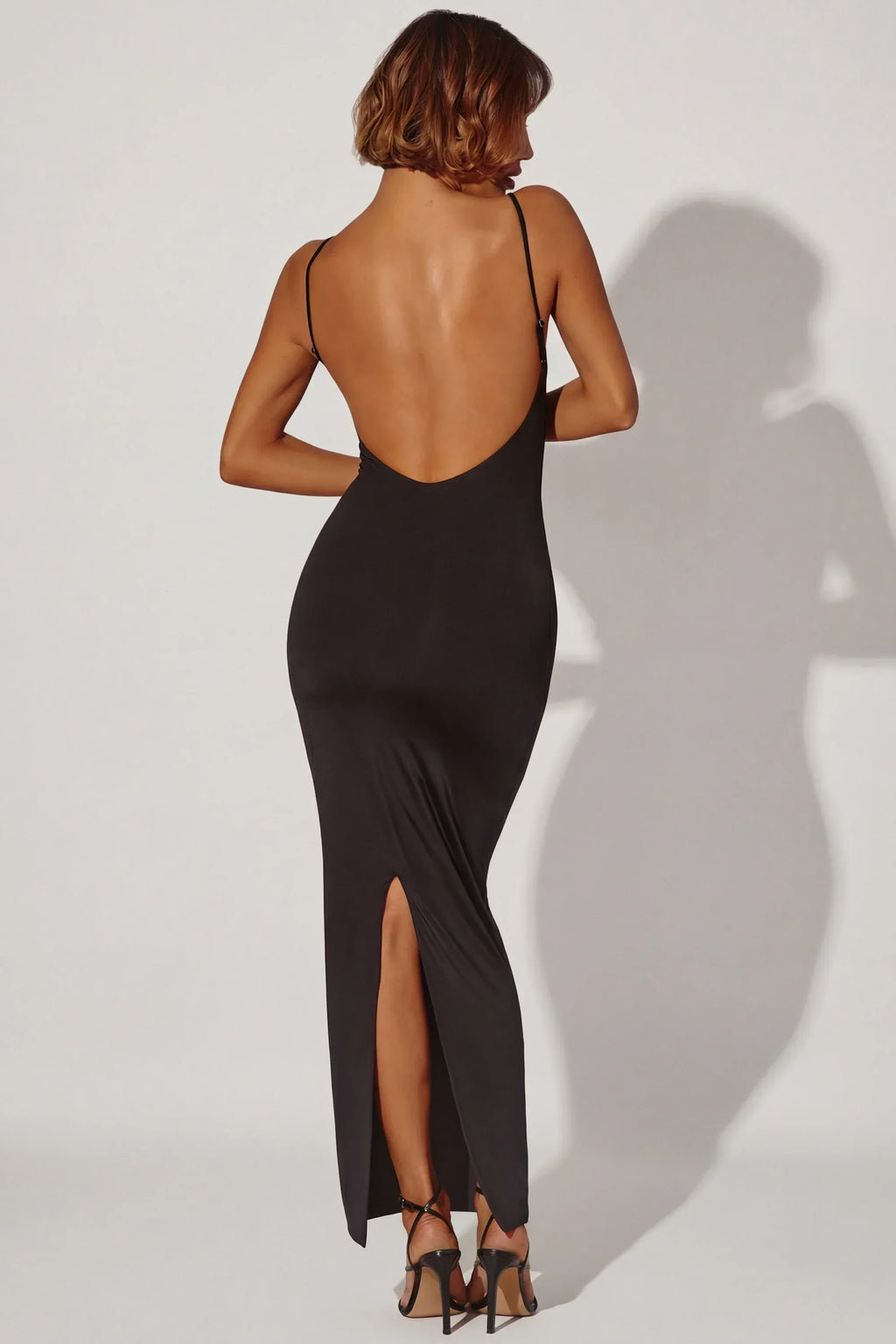 Ruched Bodycon Maxi Dress in Black